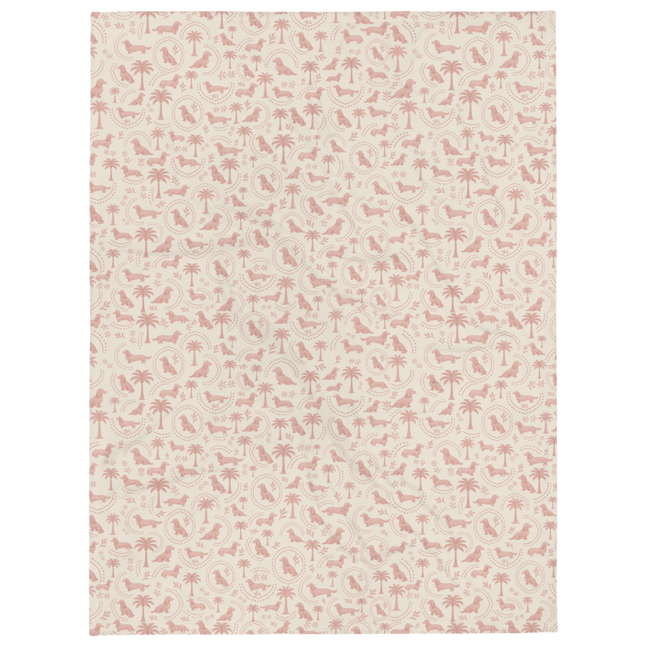 Super Soft Throw Blanket - Blush Doxie Tropic Toile  (50x60 / 60x80)