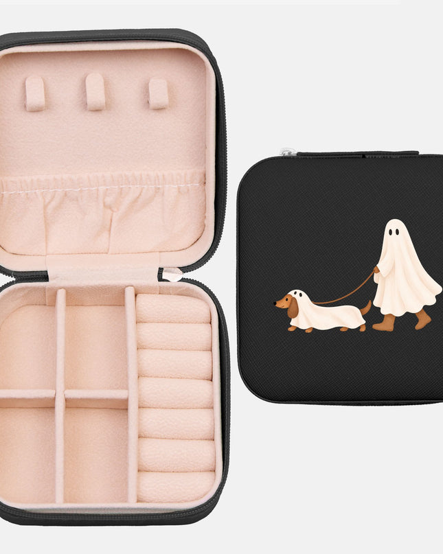 Ghost Walking A Dachshund Halloween Jewelry Travel Case