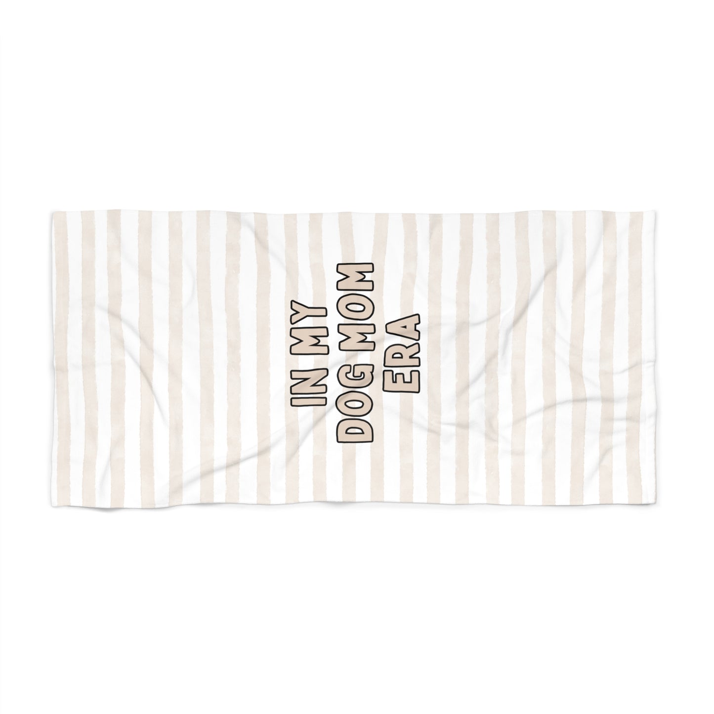 'Dog Mom Era' Beige Striped Beach Towel