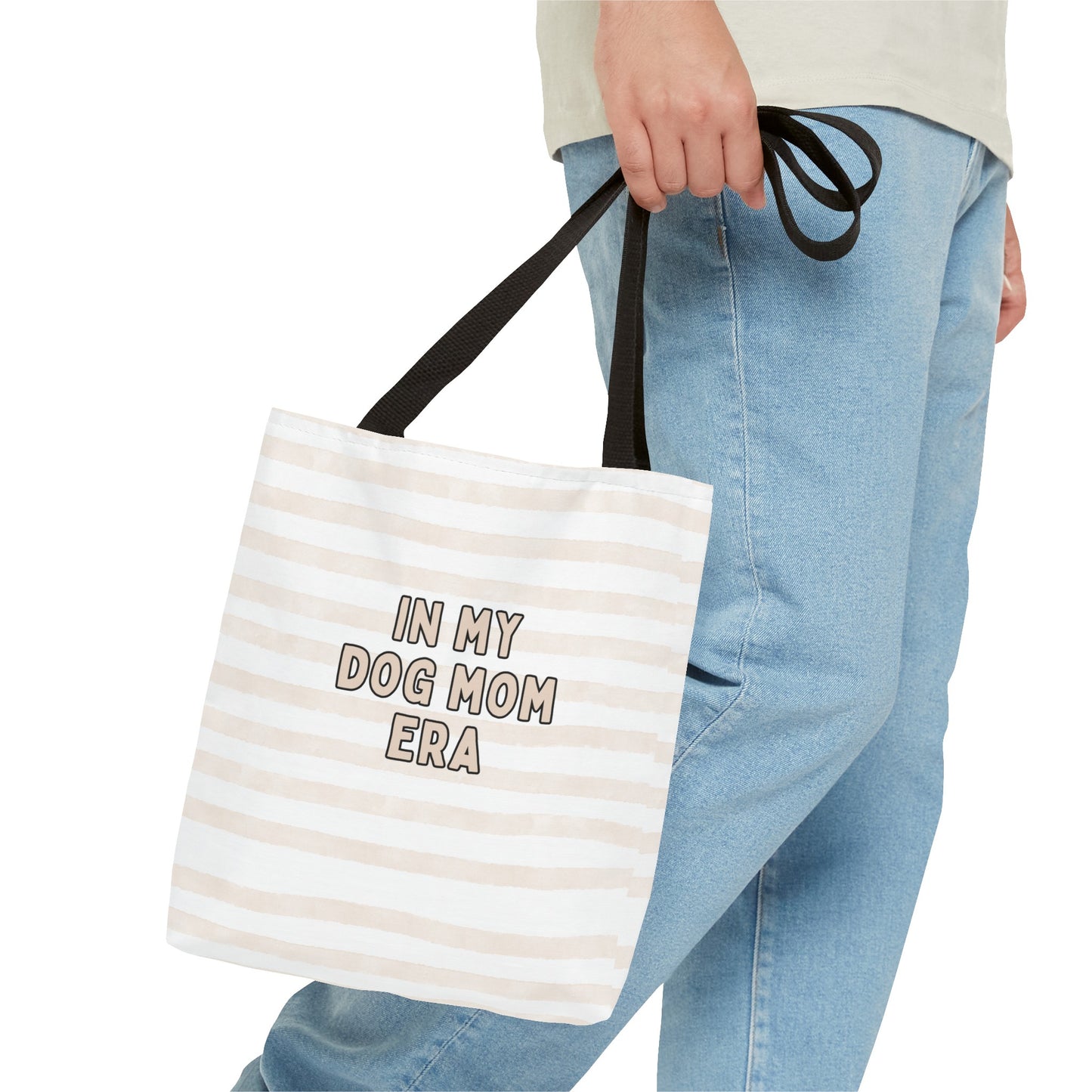 'In My Dog Mom' Era Striped Beige Tote Bag