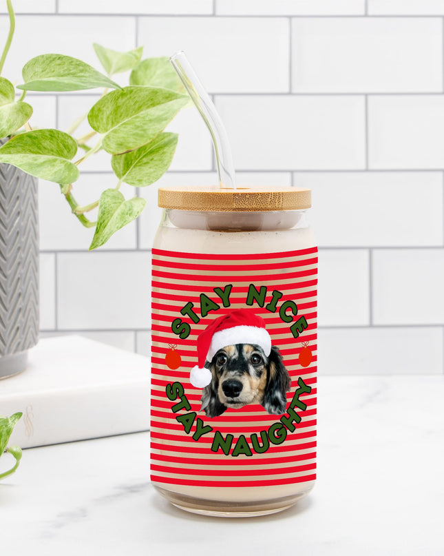 Can Shaped Glass  - Get Naughty + Get Nice Stripes