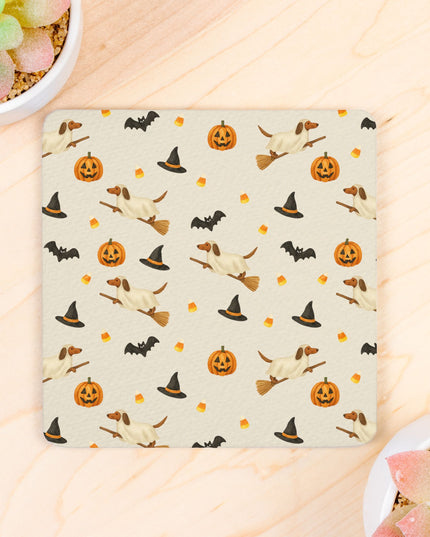 Coaster Neoprene Back (Square) 4PK - Halloween Variety Taupe Background