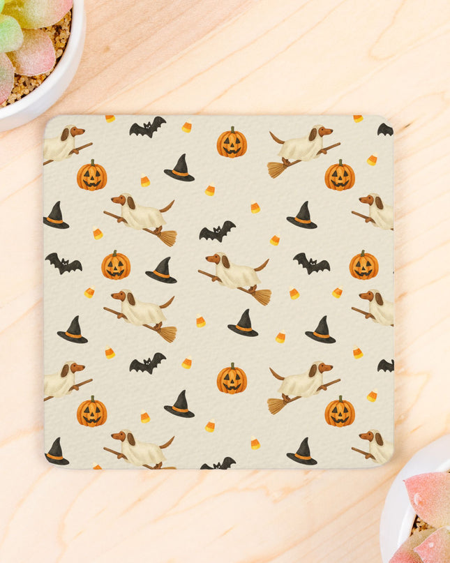 Coaster Neoprene Back (Square) 4PK - Halloween Variety Taupe Background