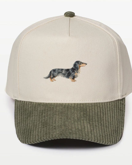 Dapple Dachshund Corduroy Brim 5 Panel Baseball Cap