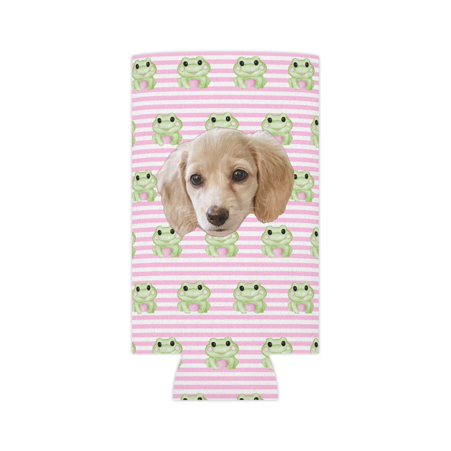 Playful Frog Stripes Custom Can Cooler Coozie
