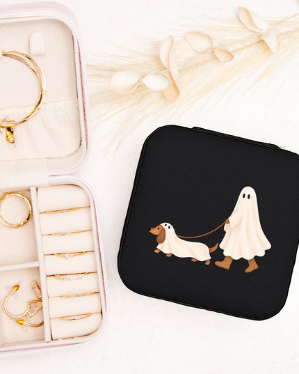 Ghost Walking A Dachshund Halloween Jewelry Travel Case