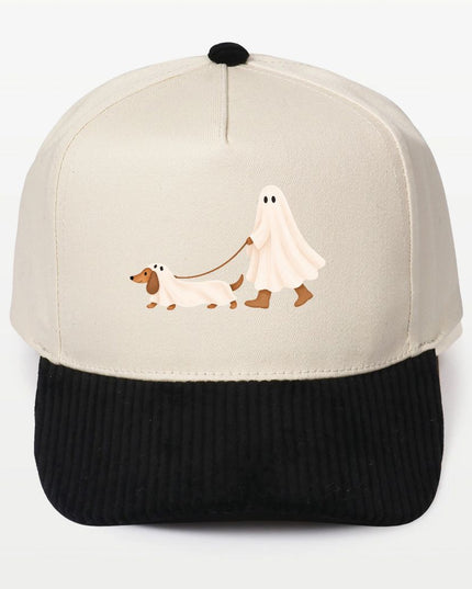 Ghost Walking A Dachshund Halloween Corduroy Brim 5 Panel Baseball Cap