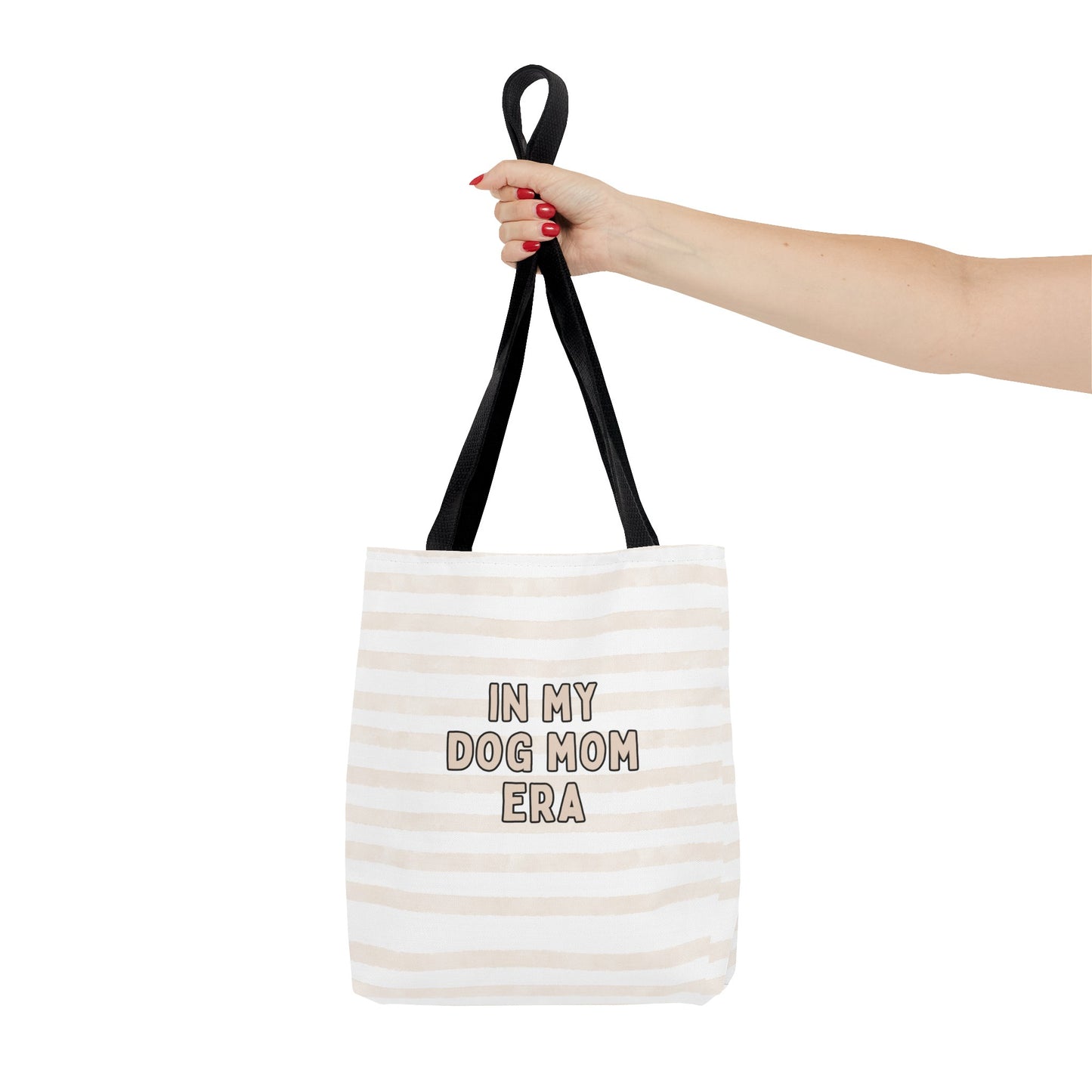 'In My Dog Mom' Era Striped Beige Tote Bag