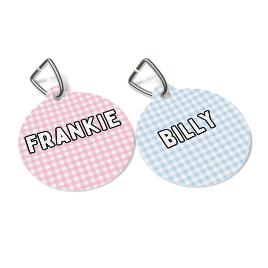 Gingham Custom Round Metal Pet Tag