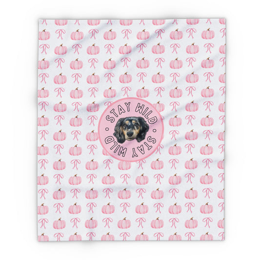 Custom Velveteen Plush Pink Pumpkin Party Blanket