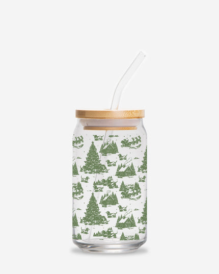 Can Shaped Glass  - Christmas Doxie Toile