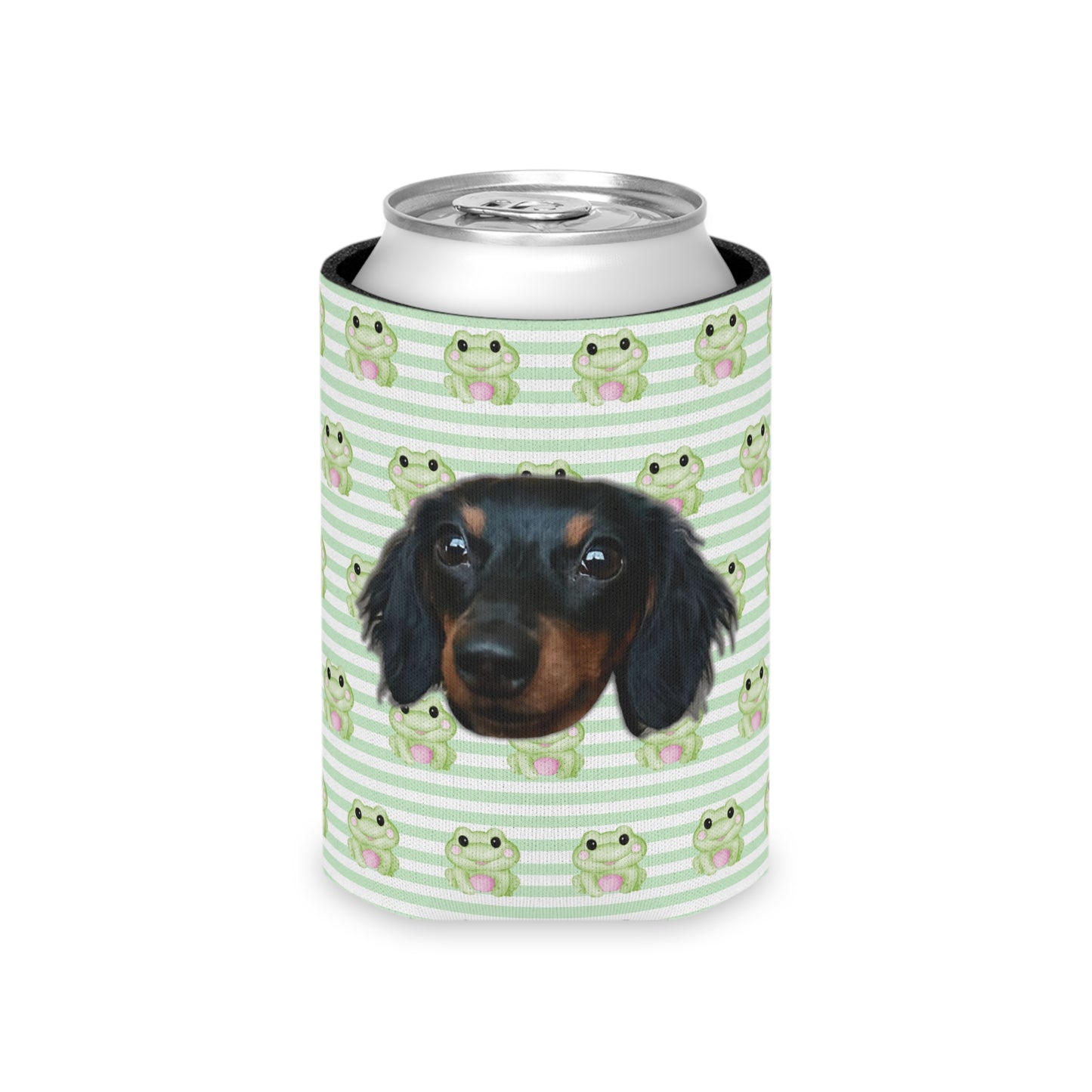 Playful Frog Stripes Custom Can Cooler Coozie