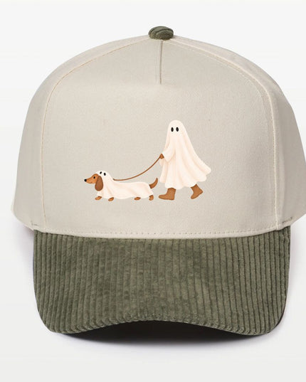 Ghost Walking A Dachshund Halloween Corduroy Brim 5 Panel Baseball Cap