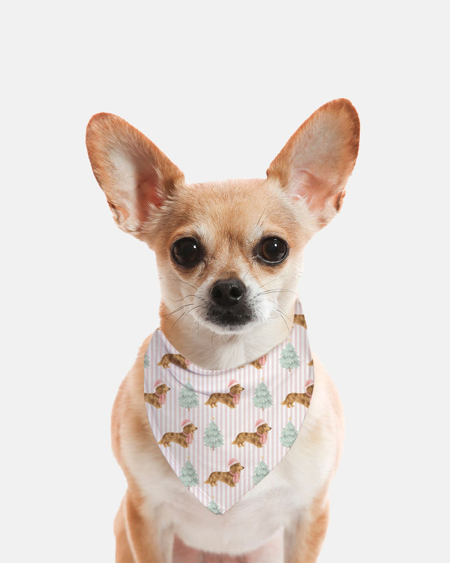 Tie On Dog Bandana - Stripes Santa Slay in Pink