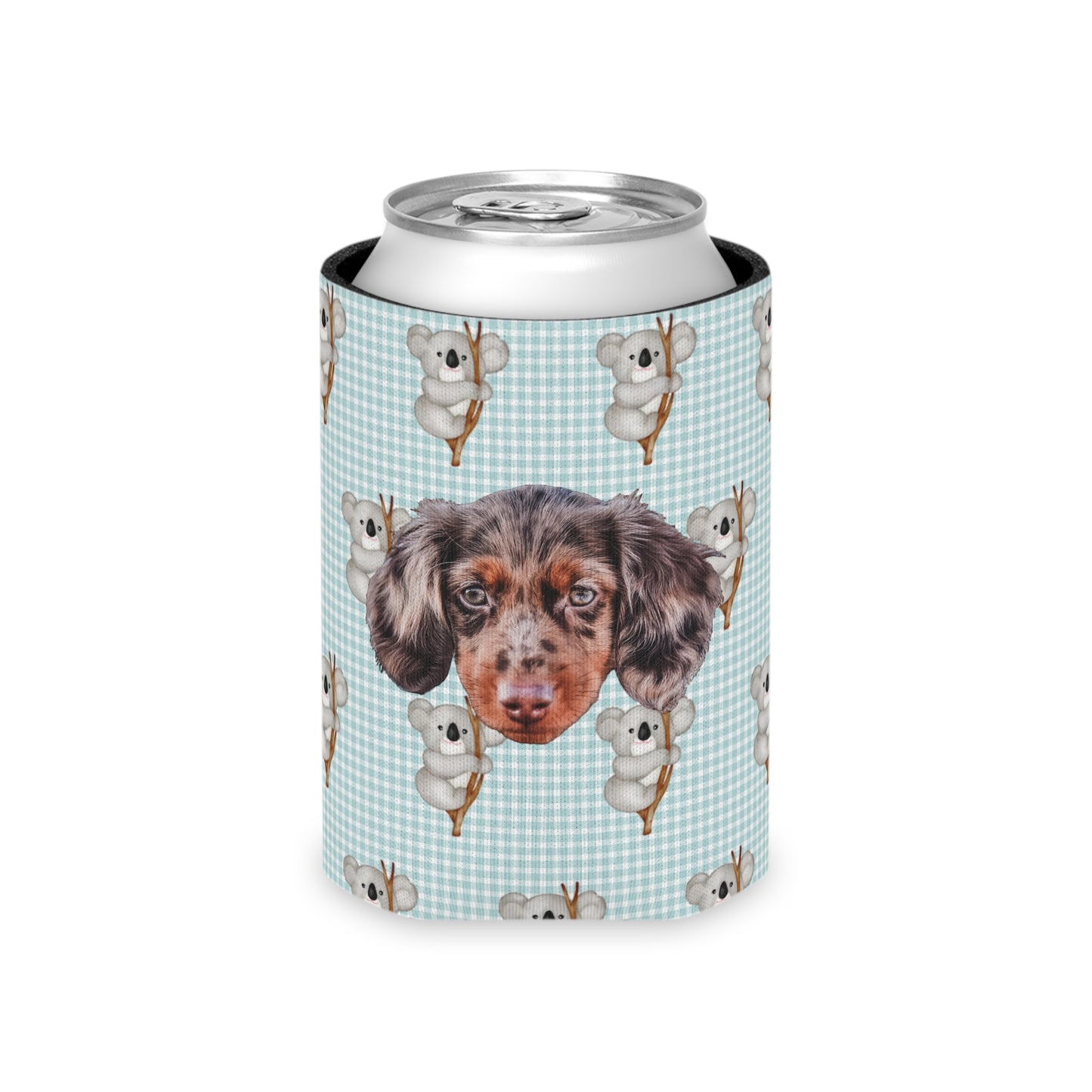 Gingham Cozy Koala Custom Can Cooler Coozie