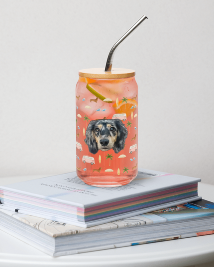 16 oz Can-Shaped Glass - Beach Cruisin' Wiener Dogs