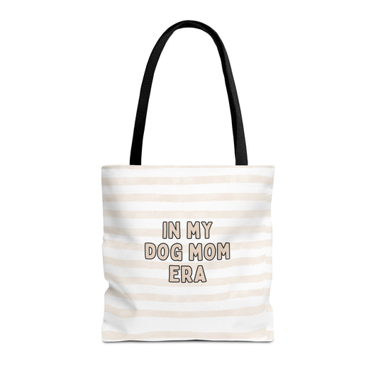 'In My Dog Mom' Era Striped Beige Tote Bag