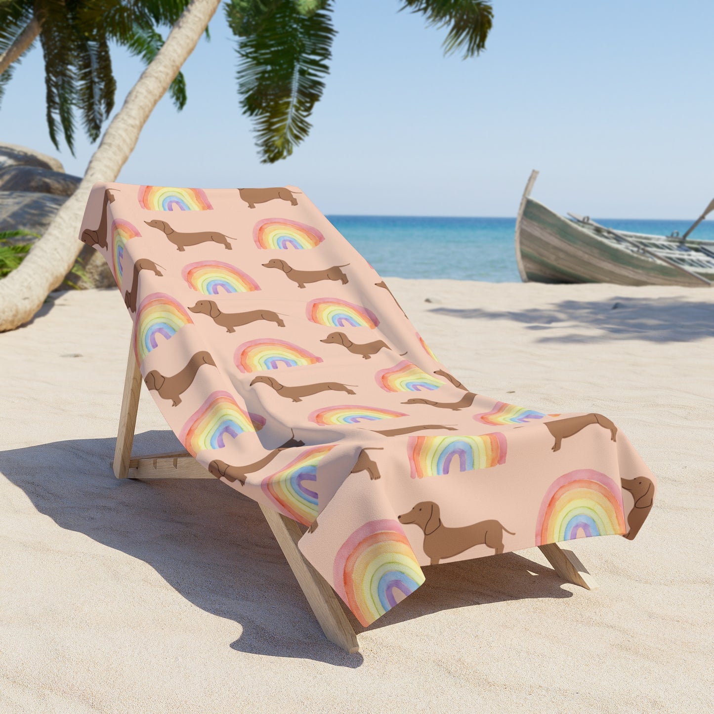 Rainbow Bliss Dachshund Beach Towel