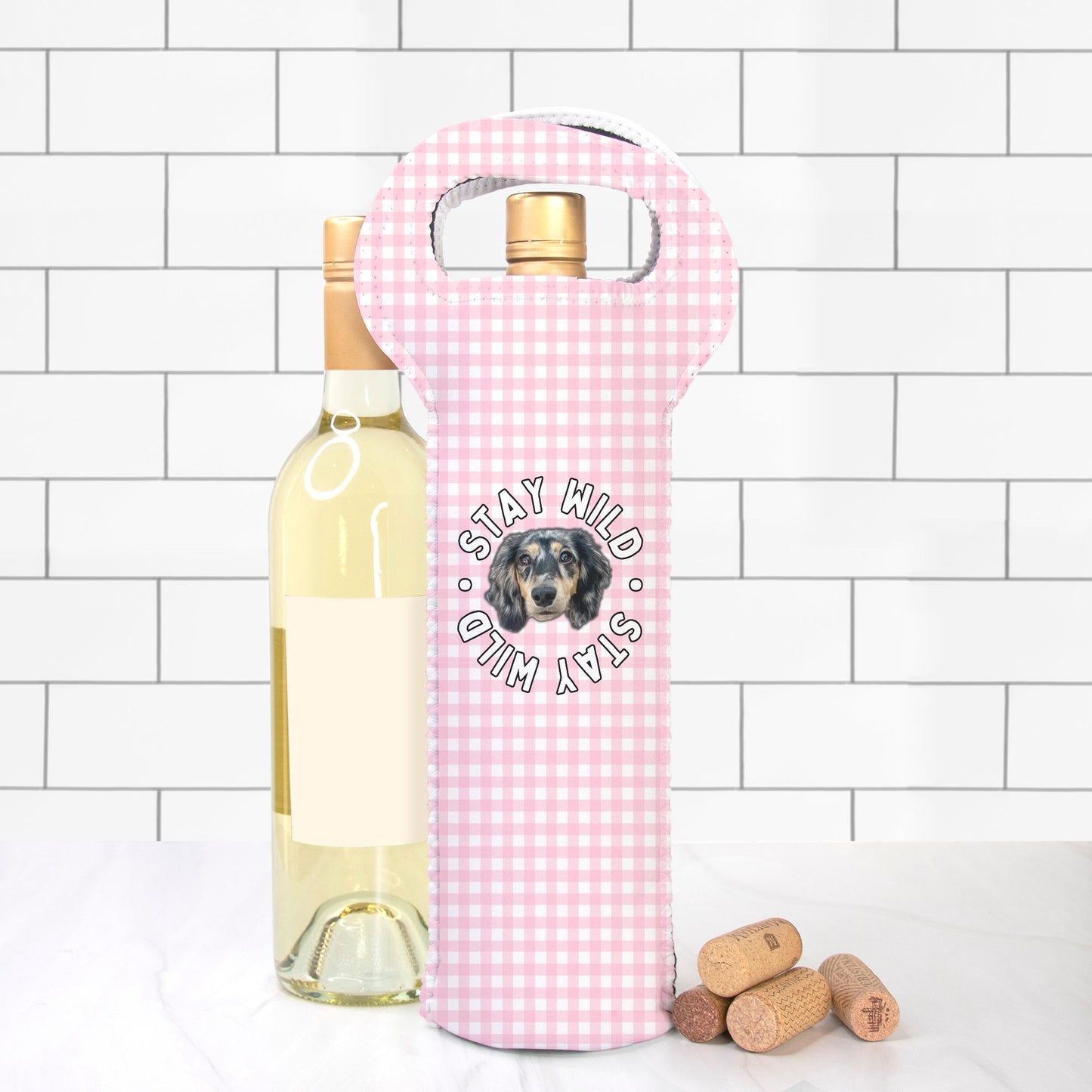 Pink Gingham Personalized Custom Wine Tote