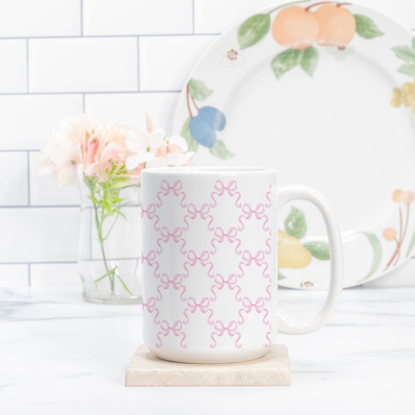 Ribboned Charm White Glossy Custom Coffee Mug
