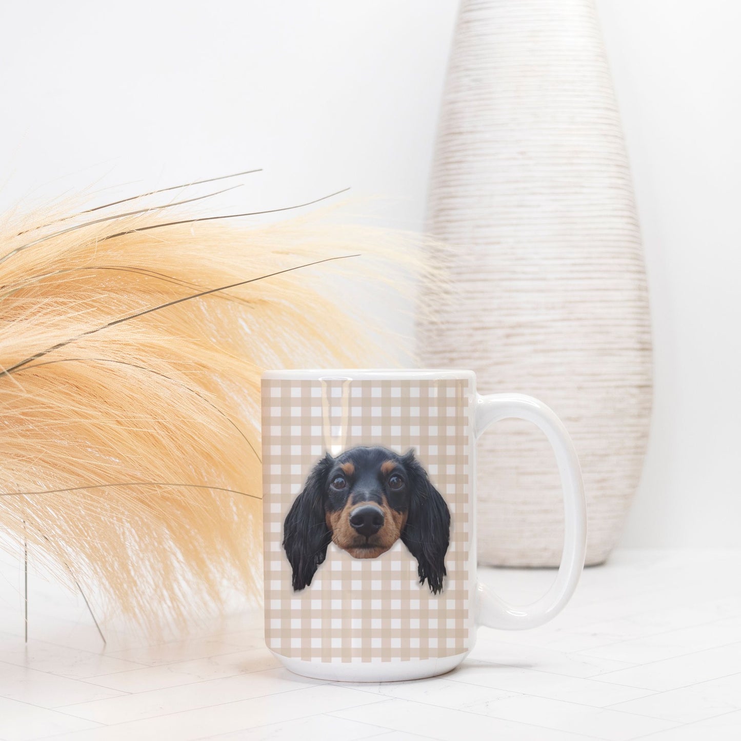 Gingham White Glossy Custom Coffee Mug