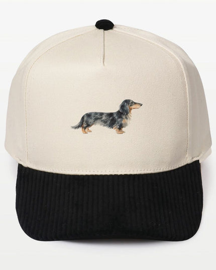 Dapple Dachshund Corduroy Brim 5 Panel Baseball Cap