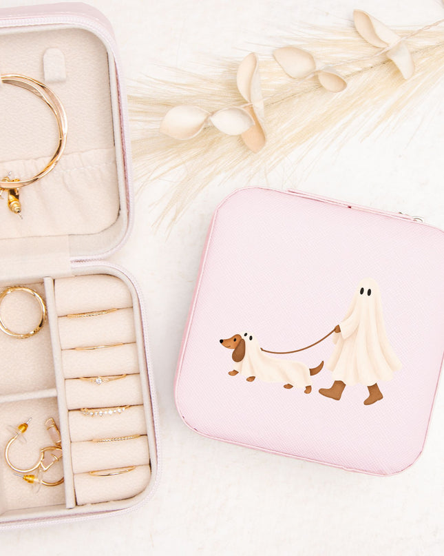 Ghost Walking A Dachshund Halloween Jewelry Travel Case