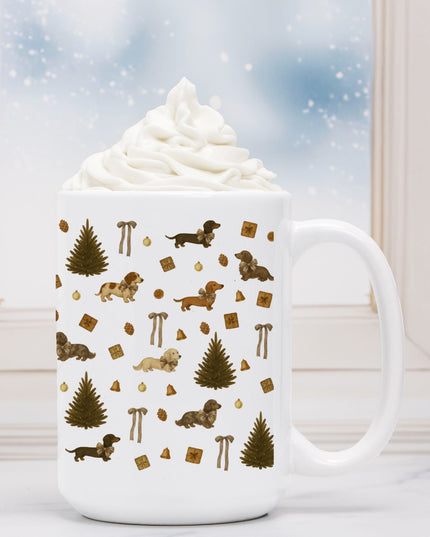 Christmas Coffee Mug - Rustic Dachshund Coquette Christmas