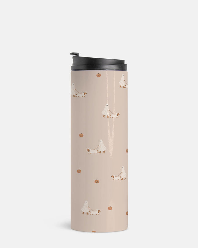 Ghost Walking A Dachshund Halloween Thermal Tumbler 16 oz.