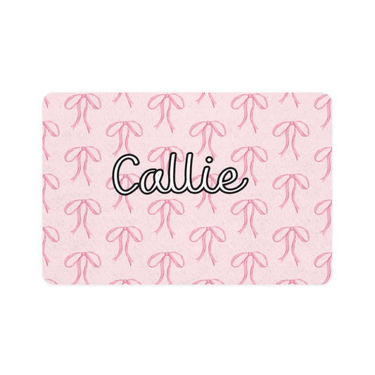 Little Bow Pink Pet Food Mat (12x18)