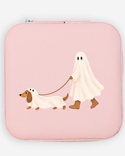 Ghost Walking A Dachshund Halloween Jewelry Travel Case
