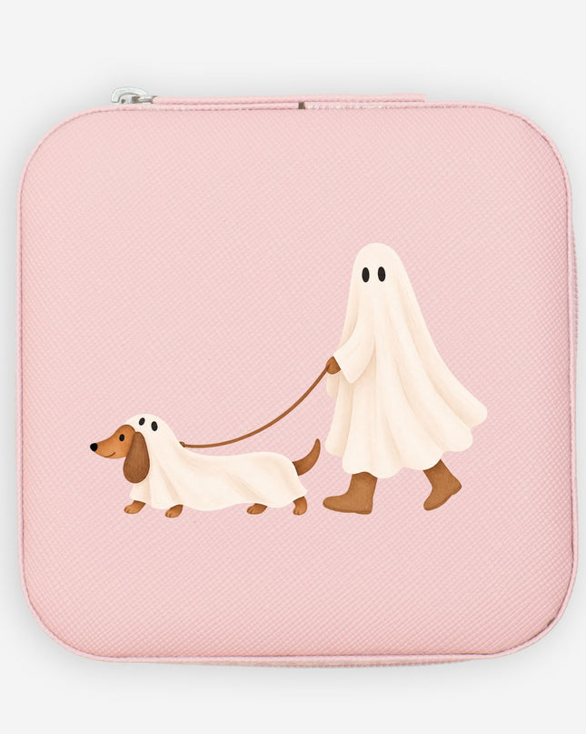 Ghost Walking A Dachshund Halloween Jewelry Travel Case