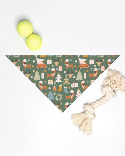 Tie On Dog Bandana - Dachshund Holiday Wishes