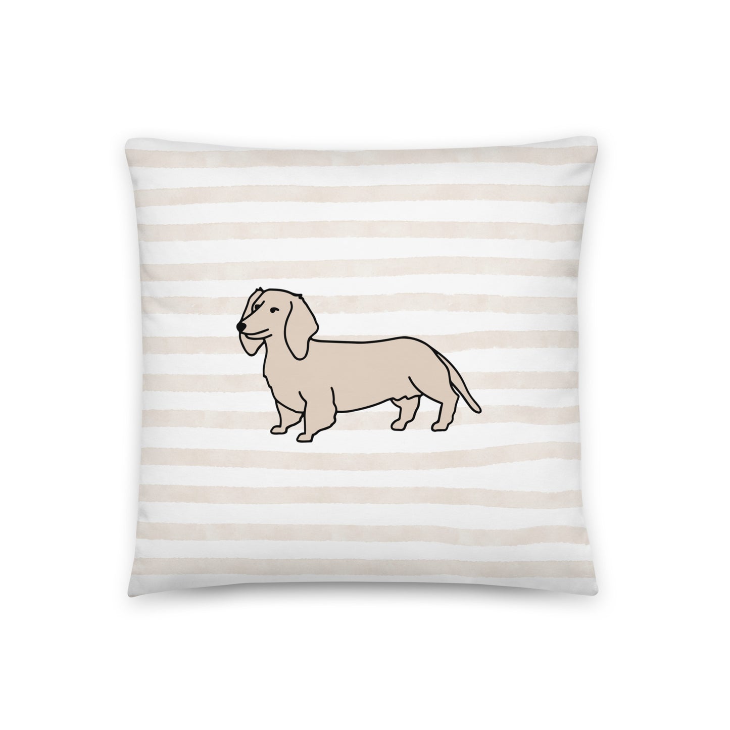 Dachshund Outline Striped Beige Basic Pillow