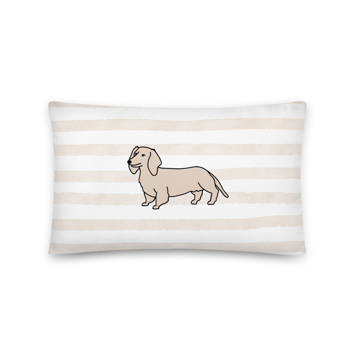 Dachshund Outline Striped Beige Basic Pillow