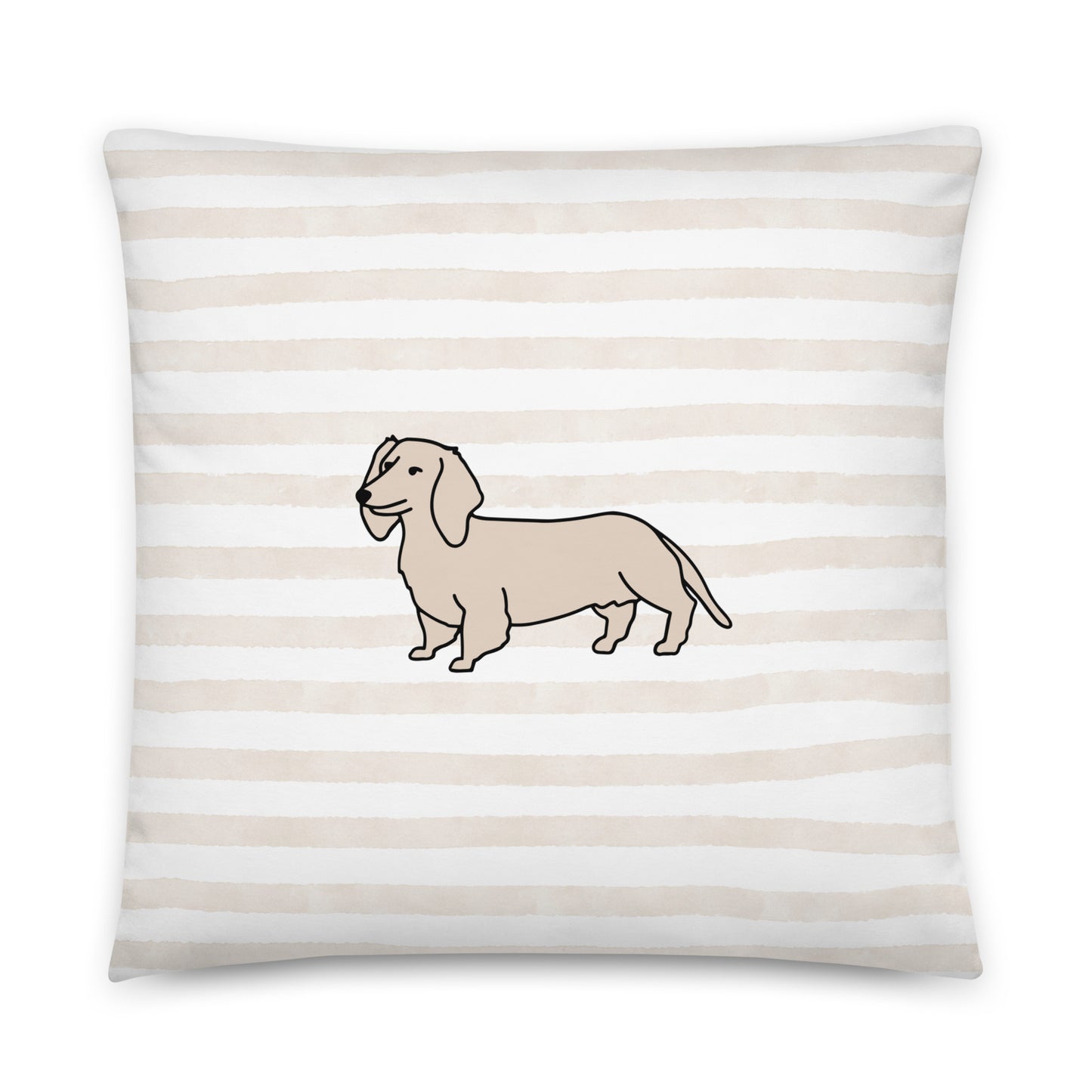 Dachshund Outline Striped Beige Basic Pillow