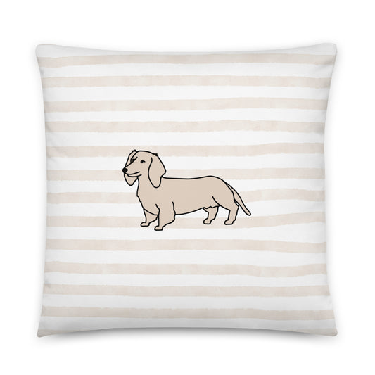 Dachshund Outline Striped Beige Basic Pillow