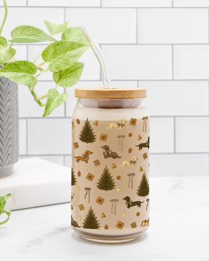 Can Shaped Glass  - Rustic Dachshund Coquette Christmas