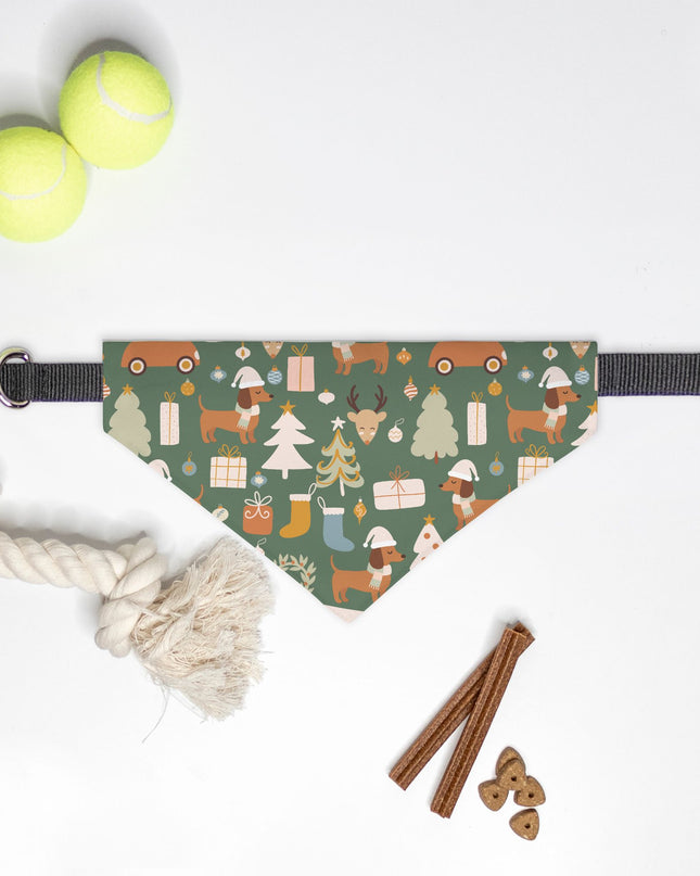 On Collar Dog Bandana  - Dachshund Holiday Wishes