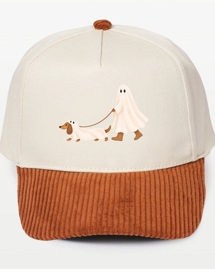 Ghost Walking A Dachshund Halloween Corduroy Brim 5 Panel Baseball Cap
