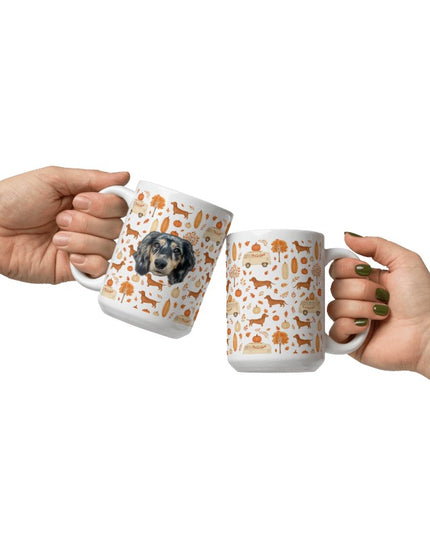 White Glossy Mug - Dachshund Harvest Road Trip – Fall Festival Print
