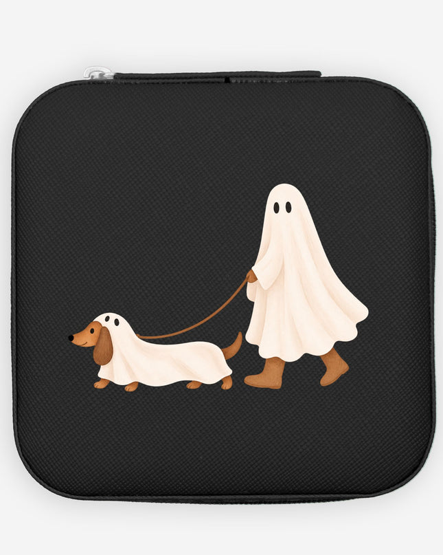 Ghost Walking A Dachshund Halloween Jewelry Travel Case