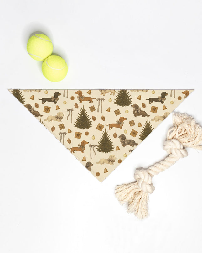 Tie On Dog Bandana - Rustic Dachshund Christmas Coquette