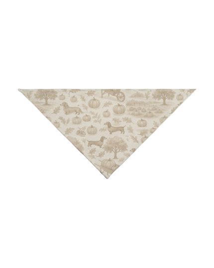 Triangle-shaped fabric with a pattern of dachshunds and trees on a white background