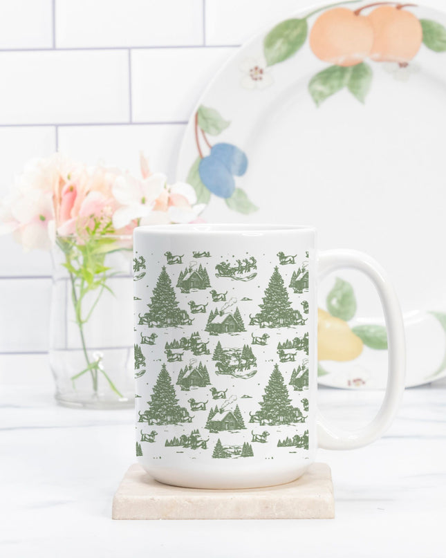 Christmas Coffee Mug - Doxie Christmas Toile