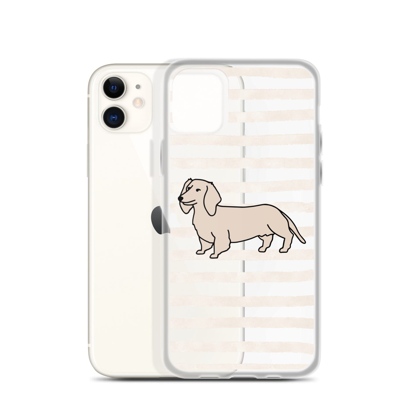 Dachshund Outline Striped Beige Clear Case for iPhone®