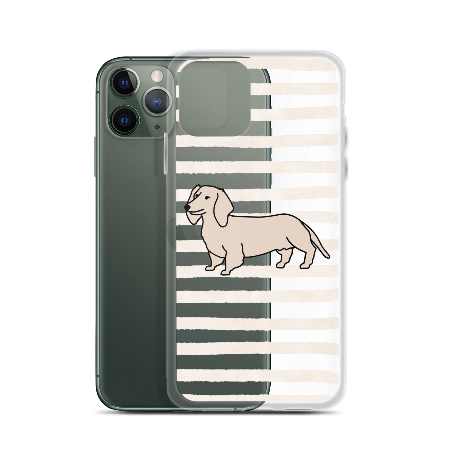 Dachshund Outline Striped Beige Clear Case for iPhone®