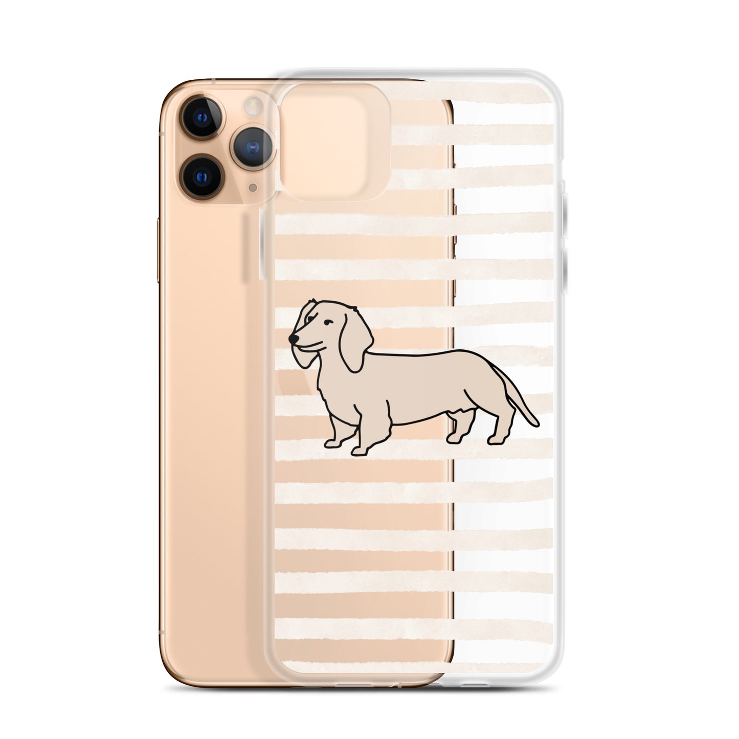 Dachshund Outline Striped Beige Clear Case for iPhone®