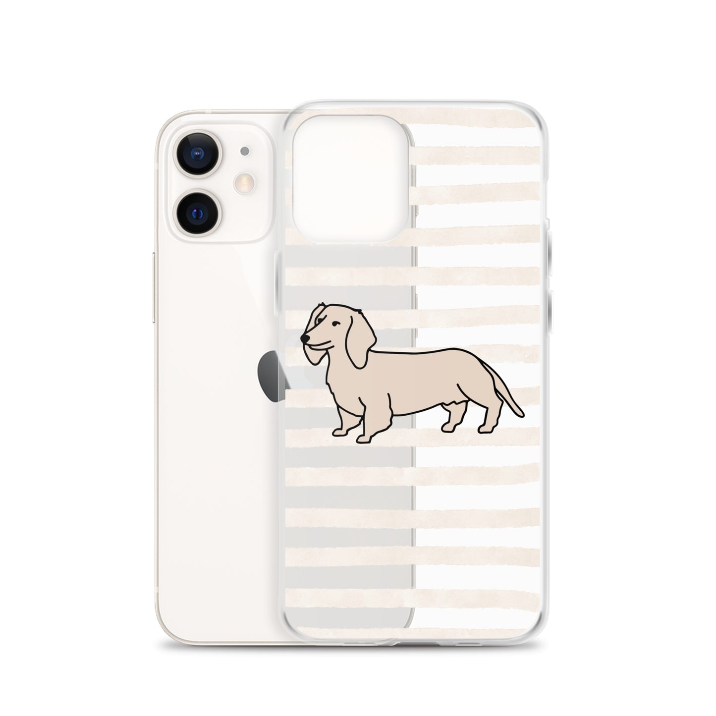 Dachshund Outline Striped Beige Clear Case for iPhone®