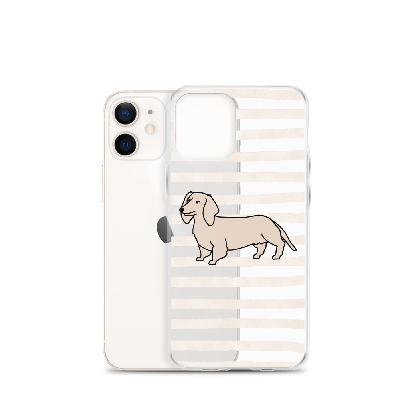 Dachshund Outline Striped Beige Clear Case for iPhone®